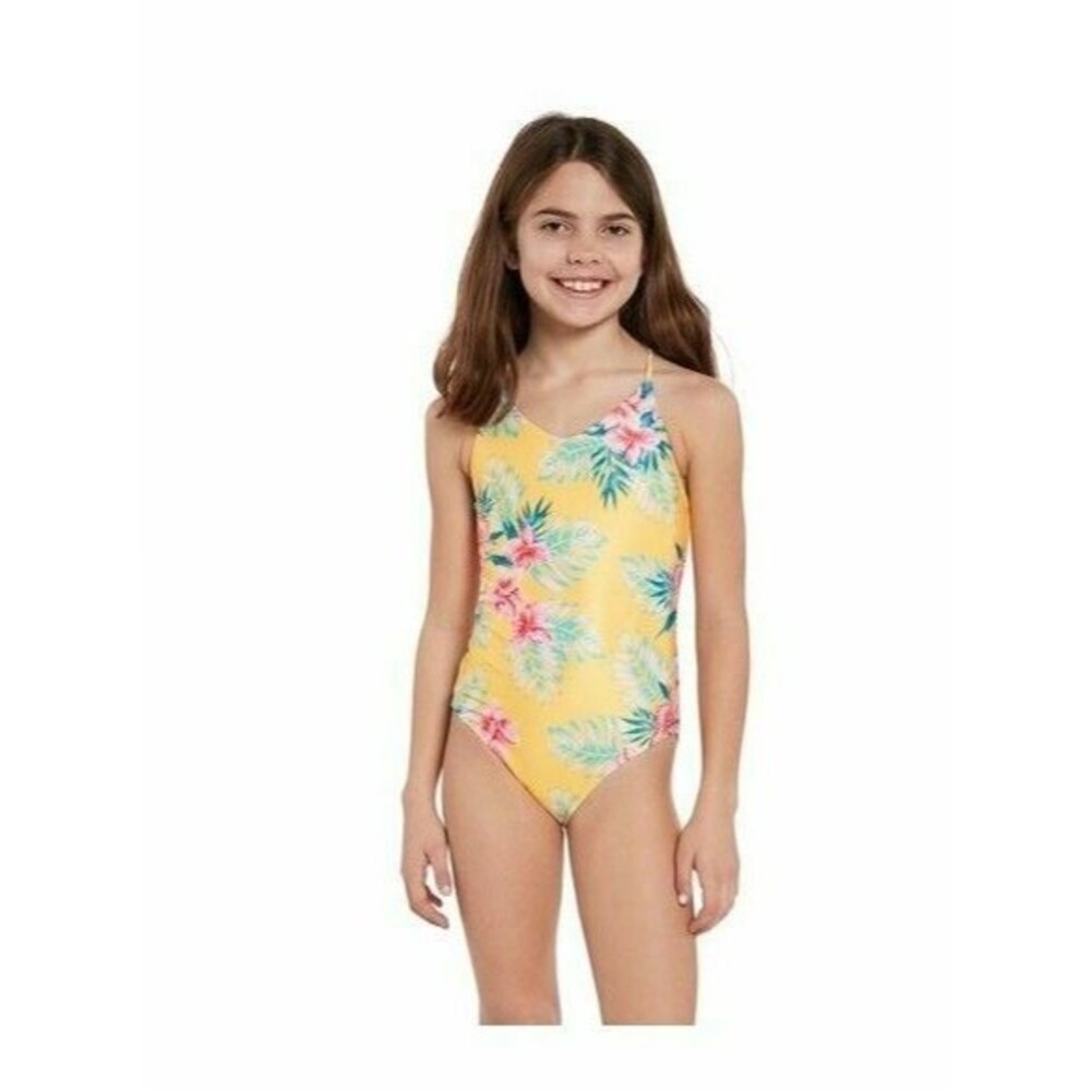 Volcom Flower Girl One Piece Swimsuit  sz 14 Multi Yellow